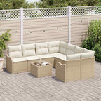Conjunto de sofá de jardín con cojín 9 pcs Beige y Crema