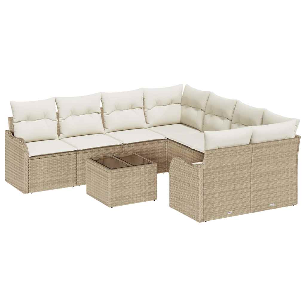 Conjunto de sofá de jardín con cojín 9 pcs Beige y Crema