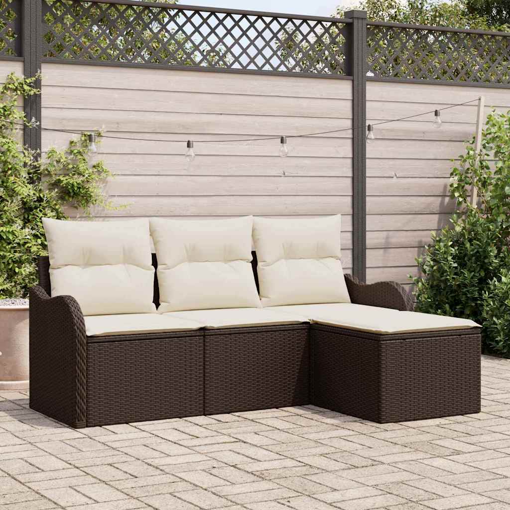 Conjunto de sofá de jardín 4 pcs Beige ratán sintético