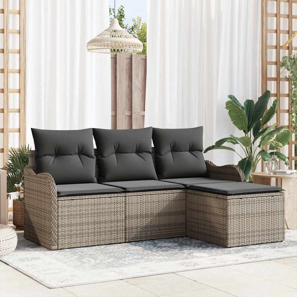 Conjunto de sofá de jardín 4 pcs Beige ratán sintético