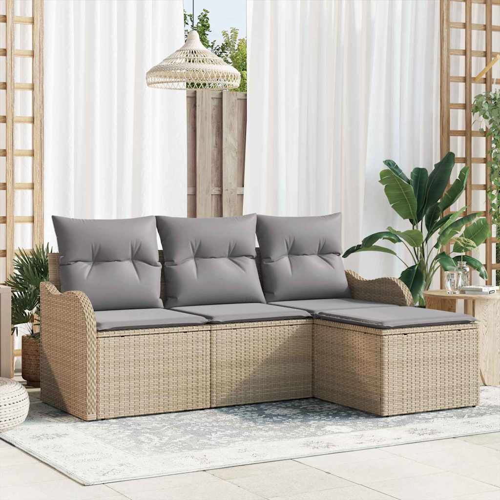 Conjunto de sofá de jardín 4 pcs Beige ratán sintético