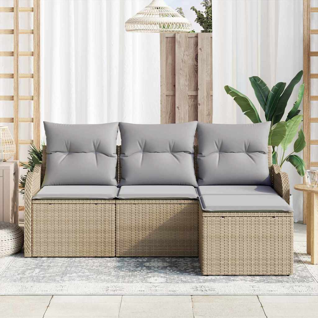 Conjunto de sofá de jardín 4 pcs Beige ratán sintético