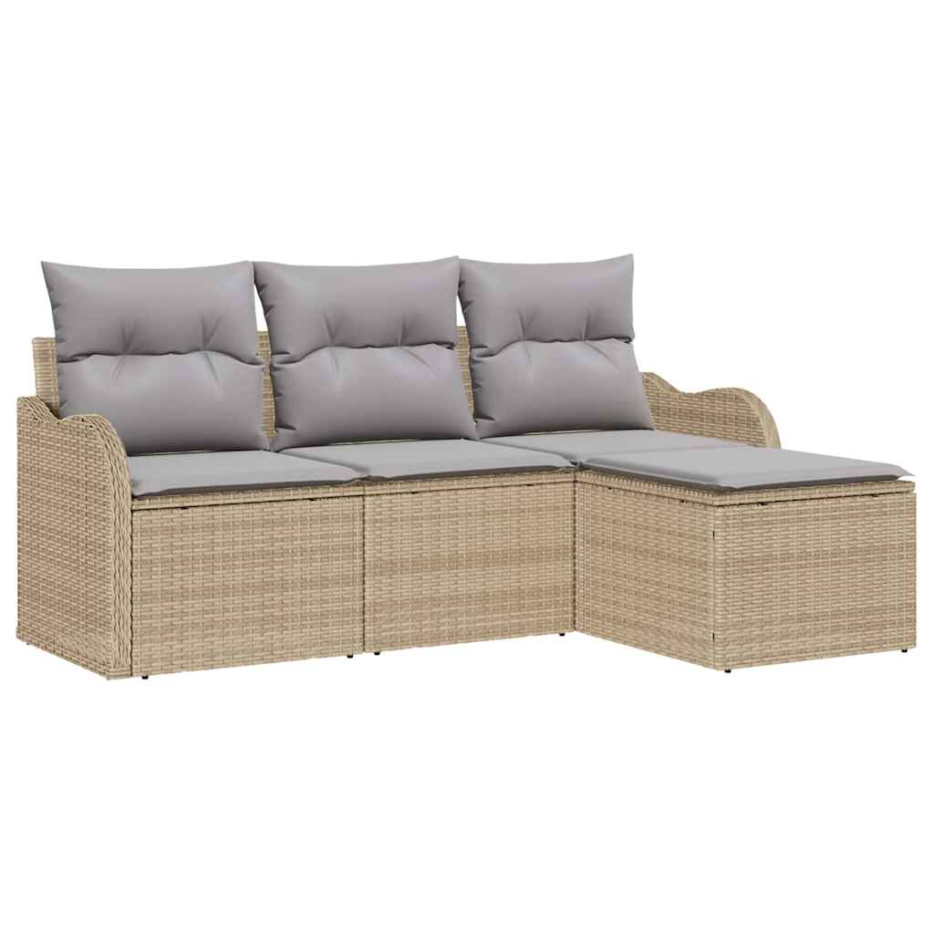 Conjunto de sofá de jardín 4 pcs Beige ratán sintético