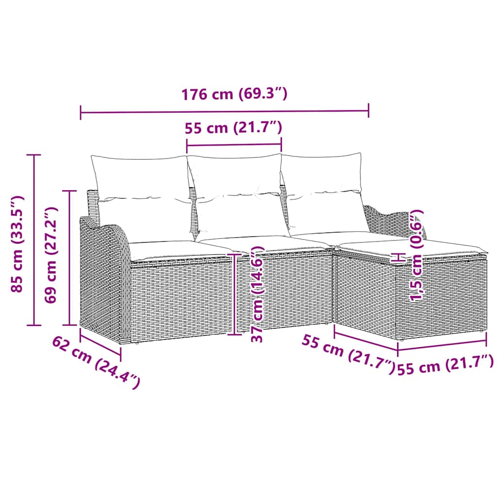 Conjunto de sofá de jardín 4 pcs Beige ratán sintético
