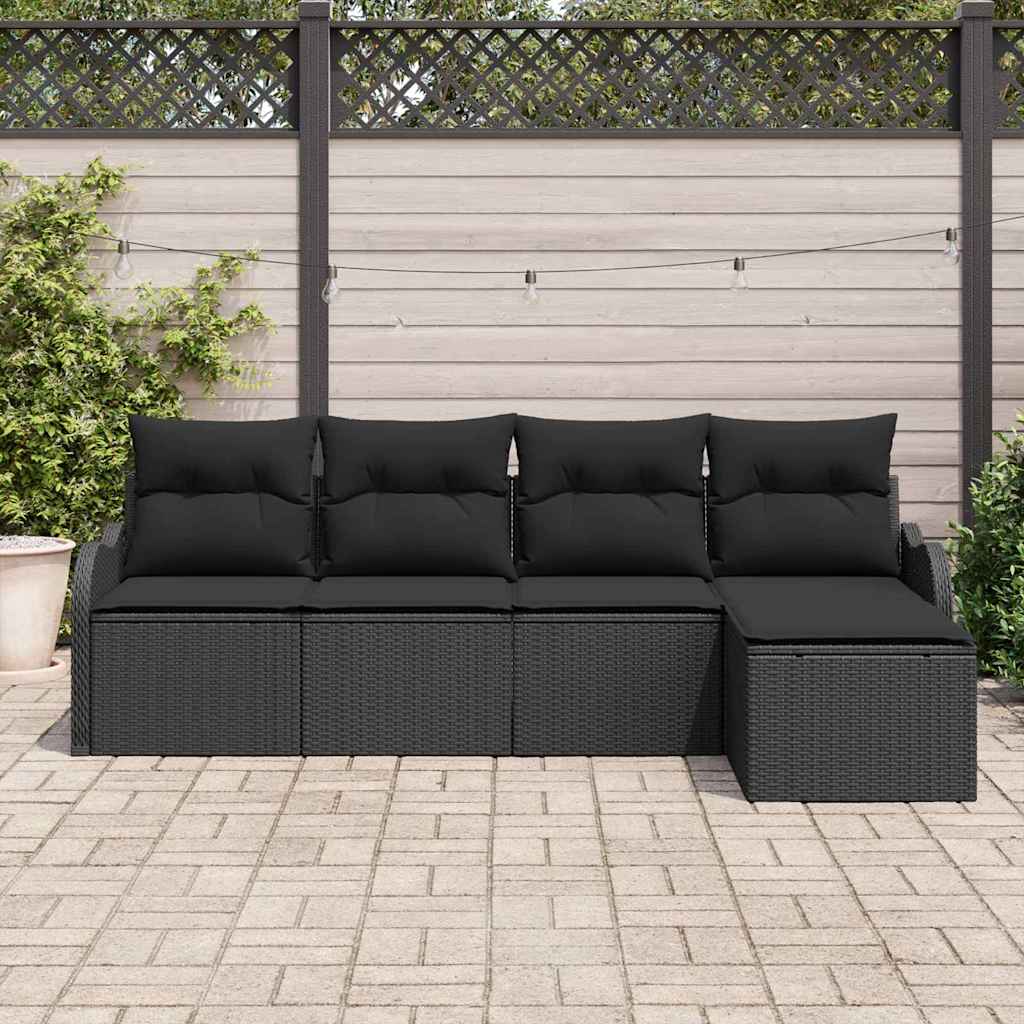 Conjunto de sofá de jardín 5 pcs Negro ratán sintético