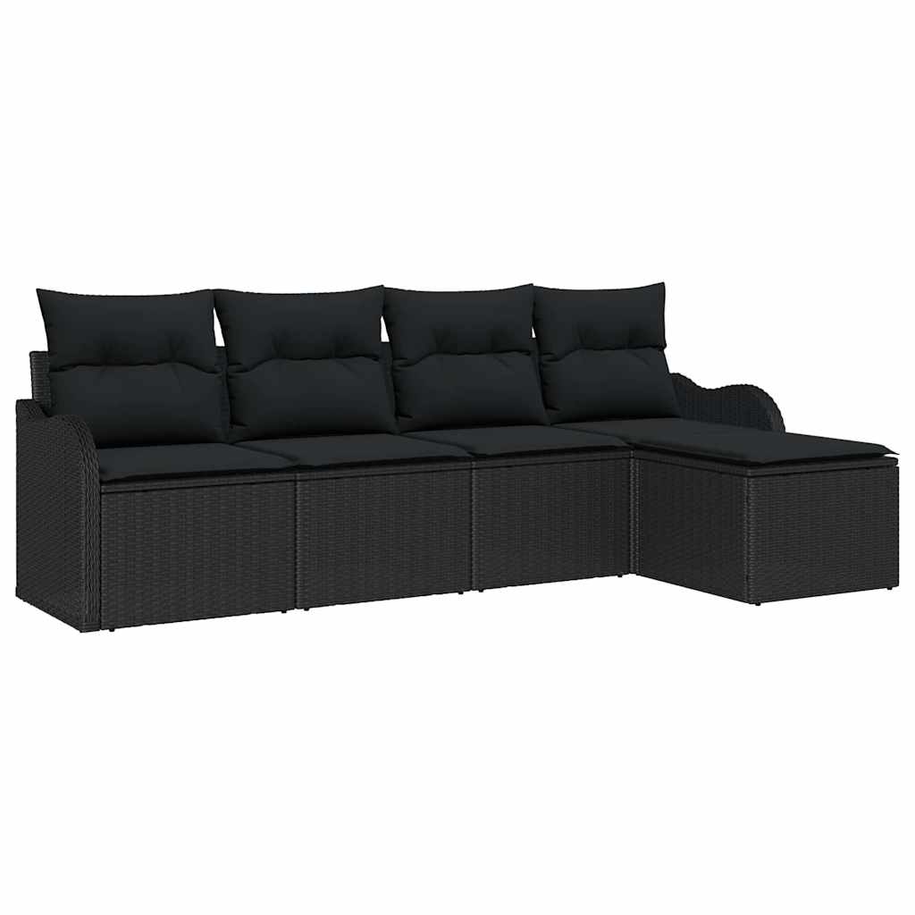 Conjunto de sofá de jardín 5 pcs Negro ratán sintético
