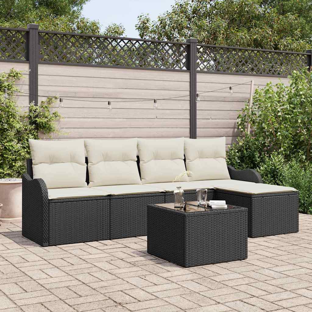 5-piece garden sofa set Black poly rattan