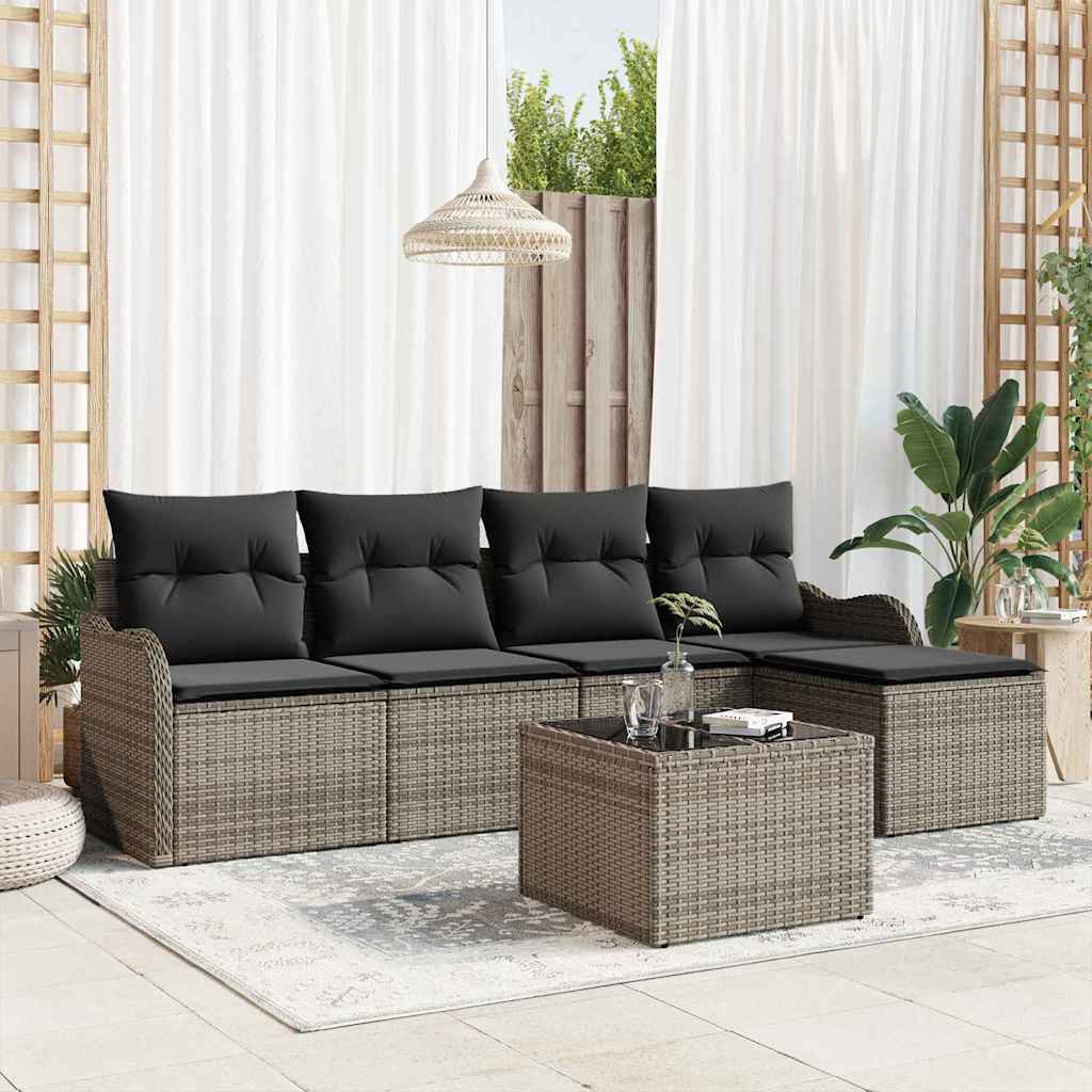 5-piece garden sofa set Black poly rattan