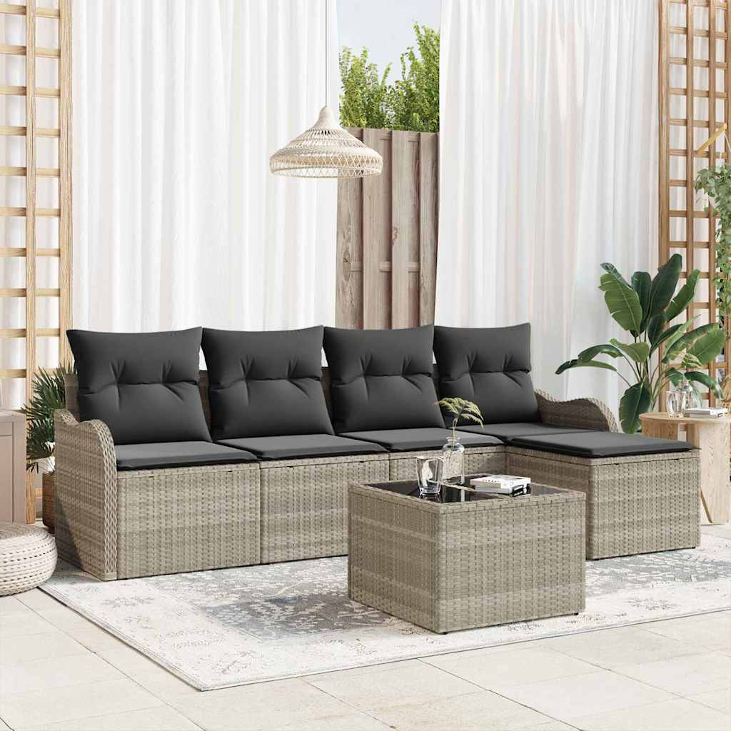 5-piece garden sofa set Black poly rattan