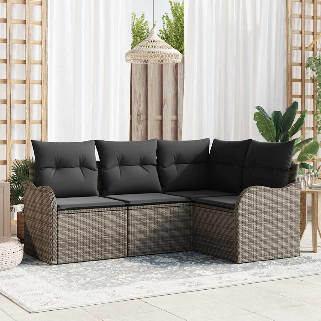 Conjunto de sofá de jardim 4 peças Bege vime sintético