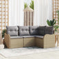 Conjunto de sofá de jardim 4 peças Bege vime sintético