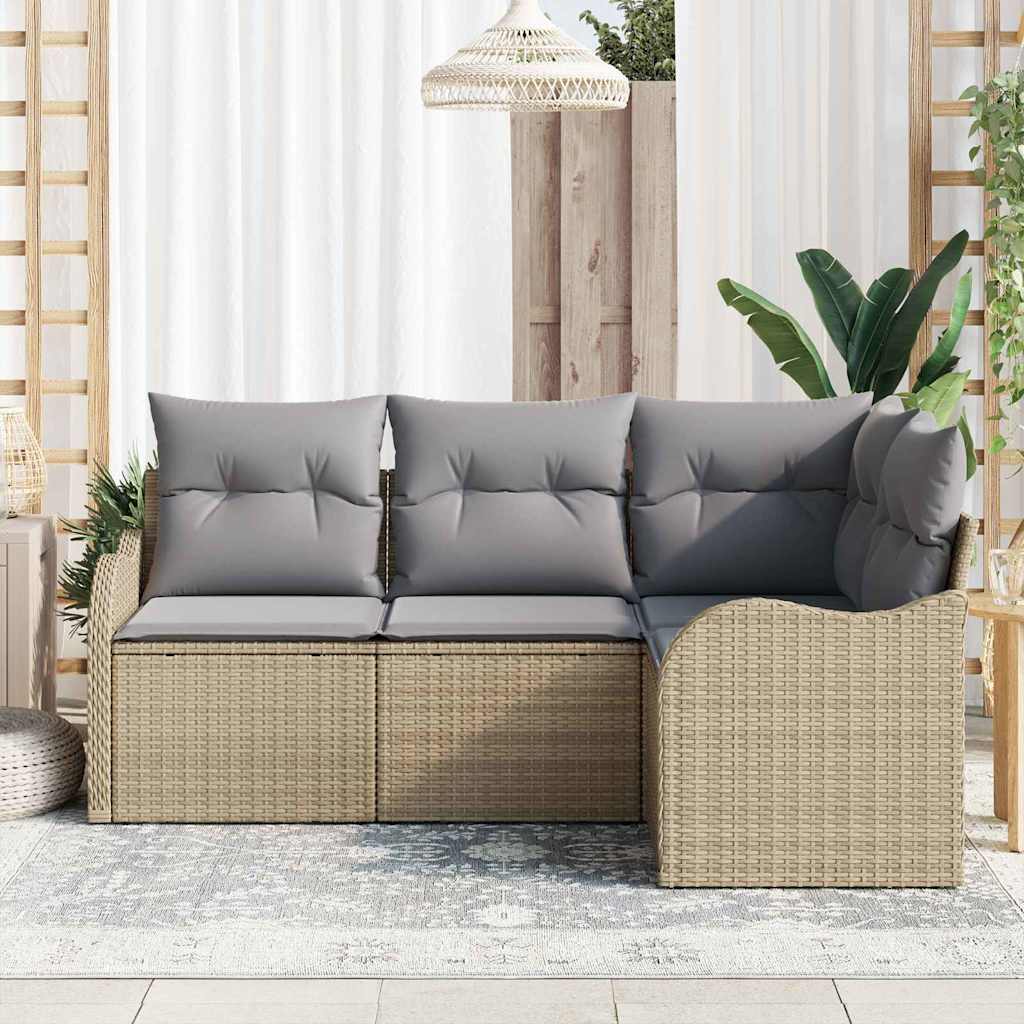 Conjunto de sofá de jardín 4 pcs Beige ratán sintético