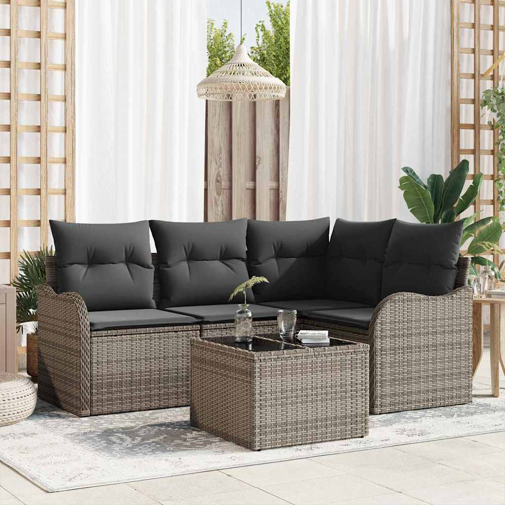 Conjunto de sofá de jardín 5 pcs Negro ratán sintético
