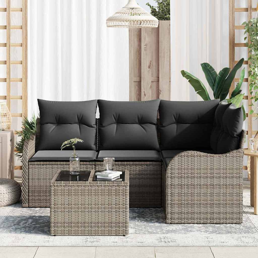Conjunto de sofá de jardín 5 pcs Negro ratán sintético