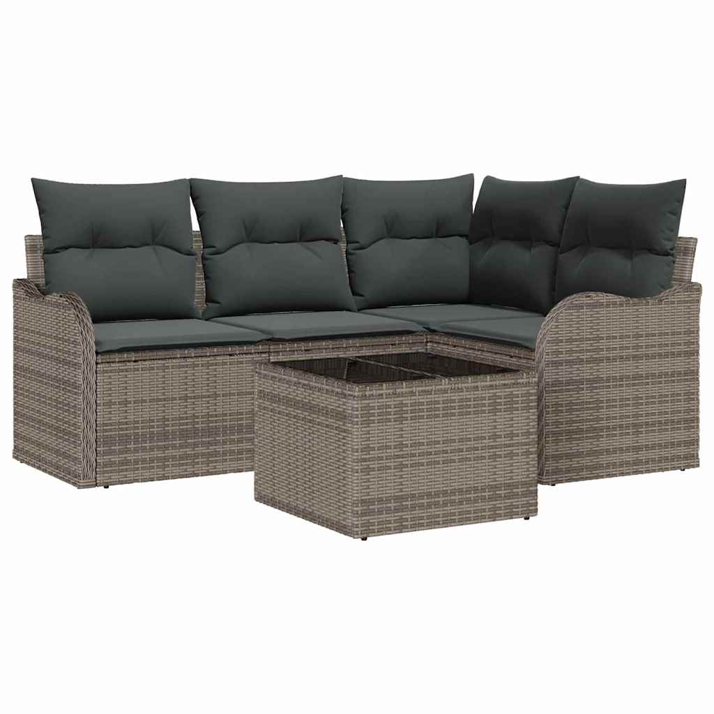 Conjunto de sofá de jardín 5 pcs Negro ratán sintético