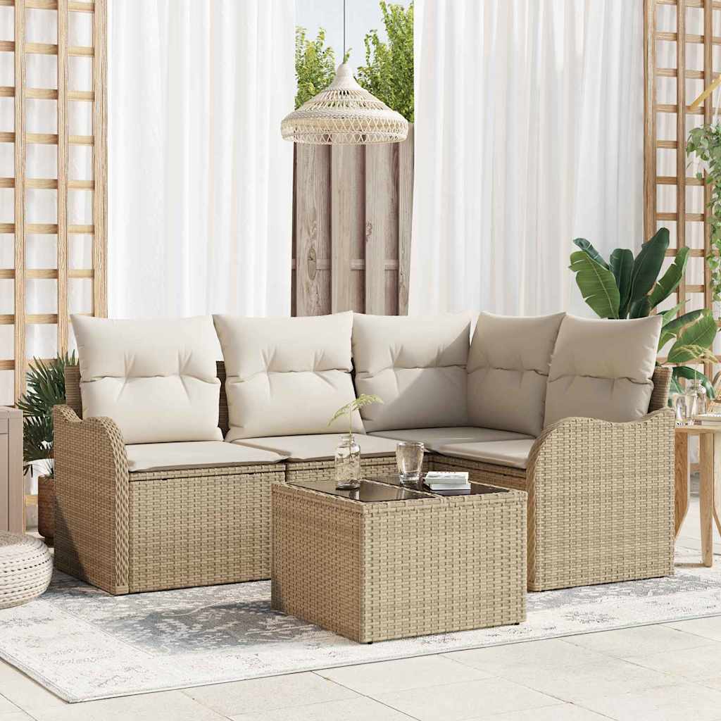 Conjunto de sofá de jardim 5 peças Castanho rotim sintético