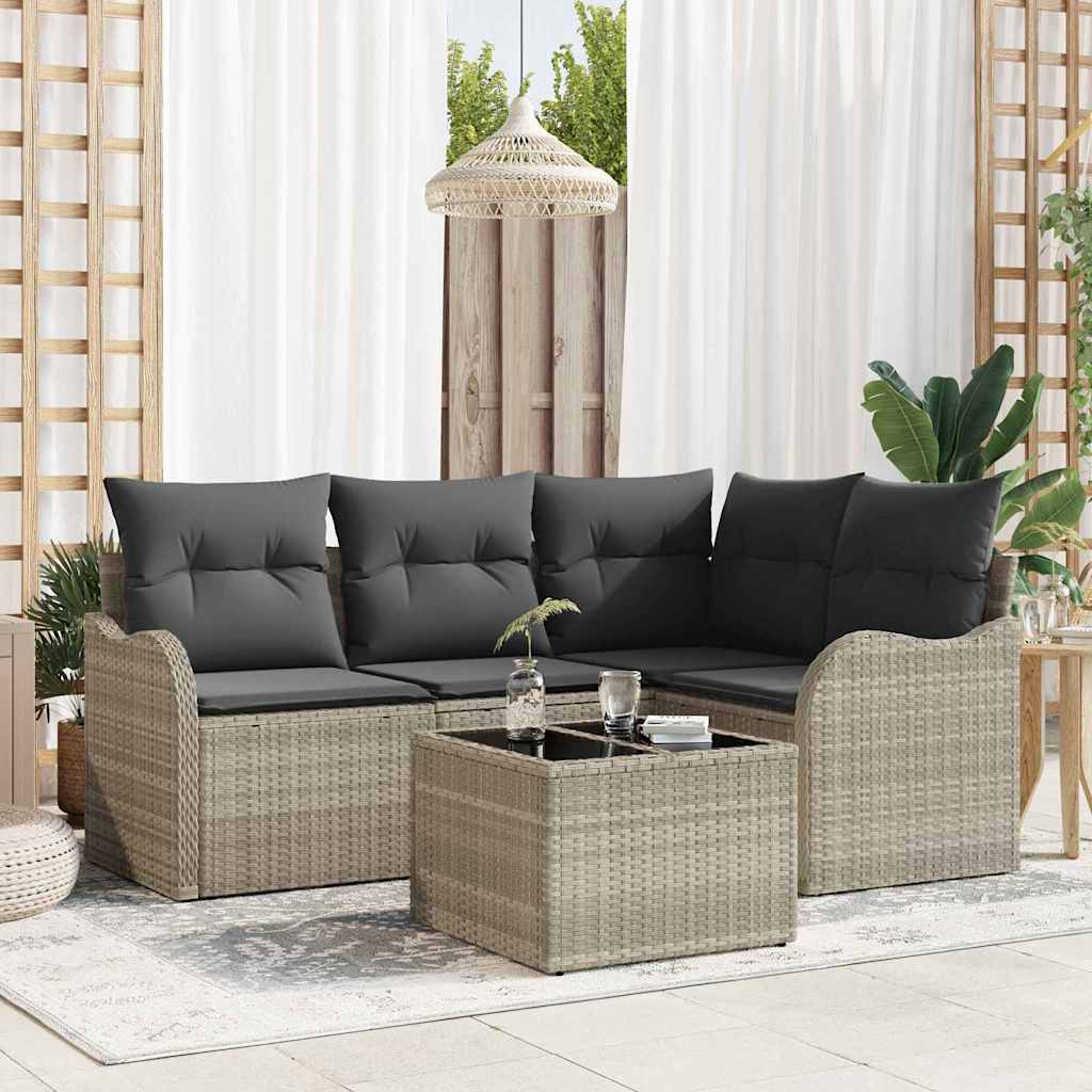 Conjunto de Sofá de Jardim 5 Peças Cinzento Ratan Sintético