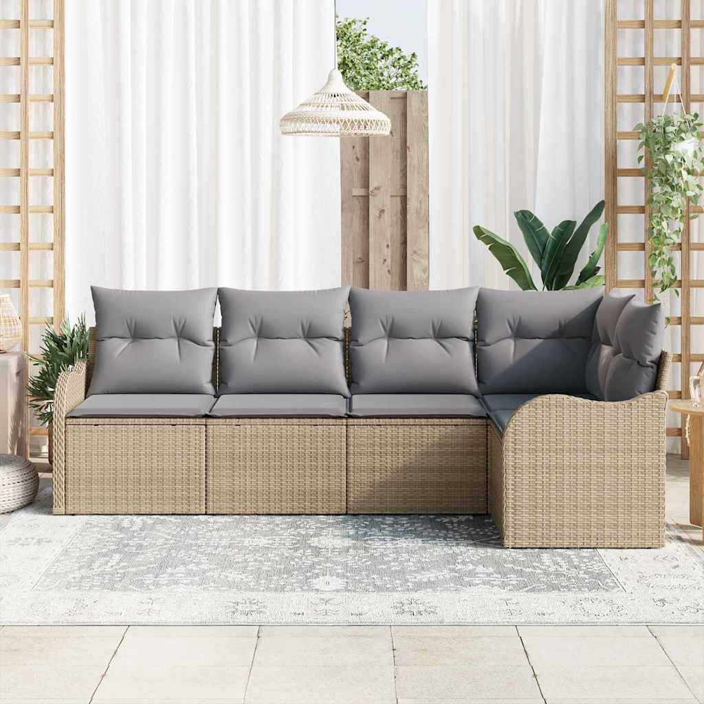 Conjunto de sofá de jardín 5 pcs Beige ratán sintético