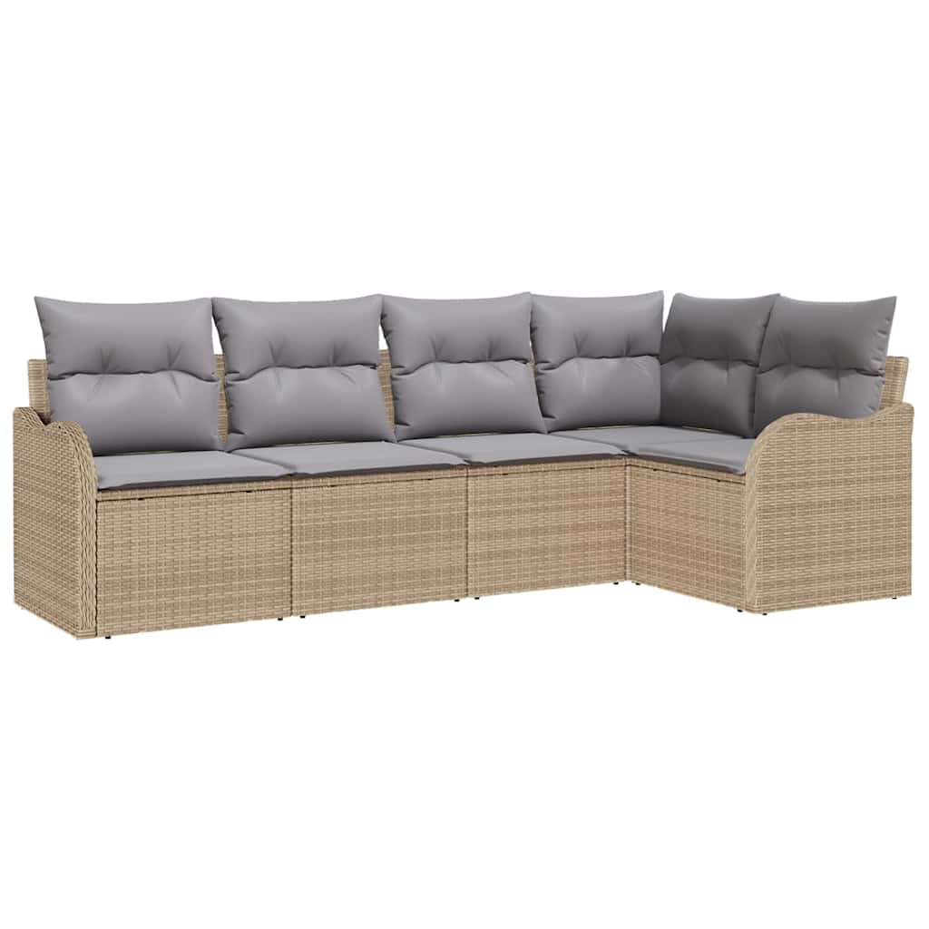 Conjunto de sofá de jardín 5 pcs Beige ratán sintético