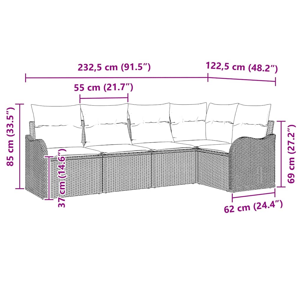Conjunto de sofá de jardín 5 pcs Beige ratán sintético