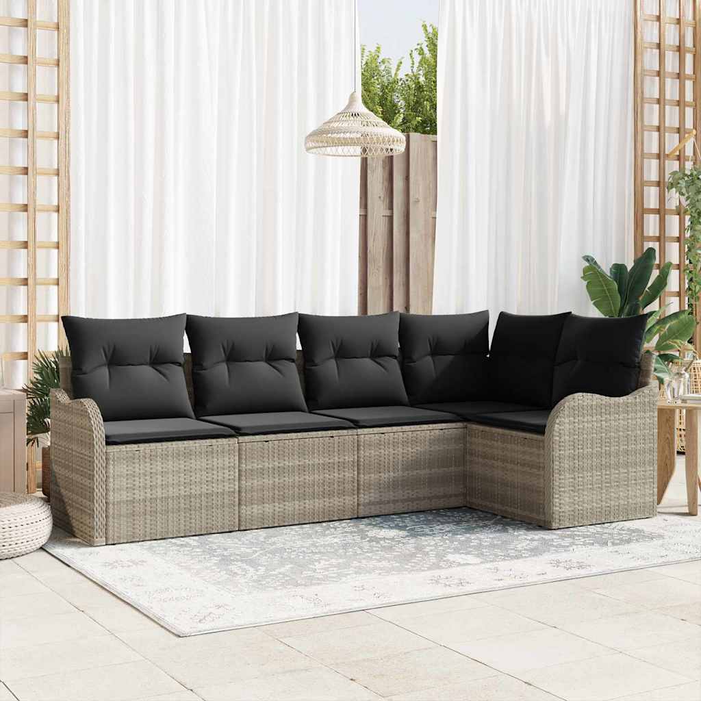 5-piece beige synthetic rattan garden sofa set