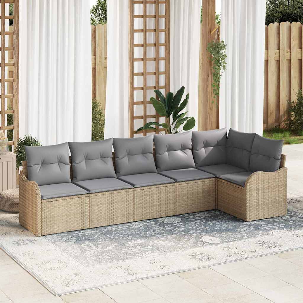 Conjunto de sofá de jardín 6 pcs Beige ratán sintético