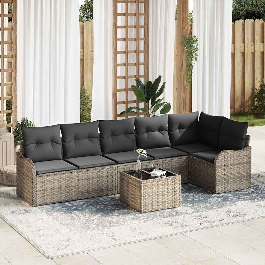 Conjunto de sofá de jardín con cojín 7 pcs Beige Poliratán