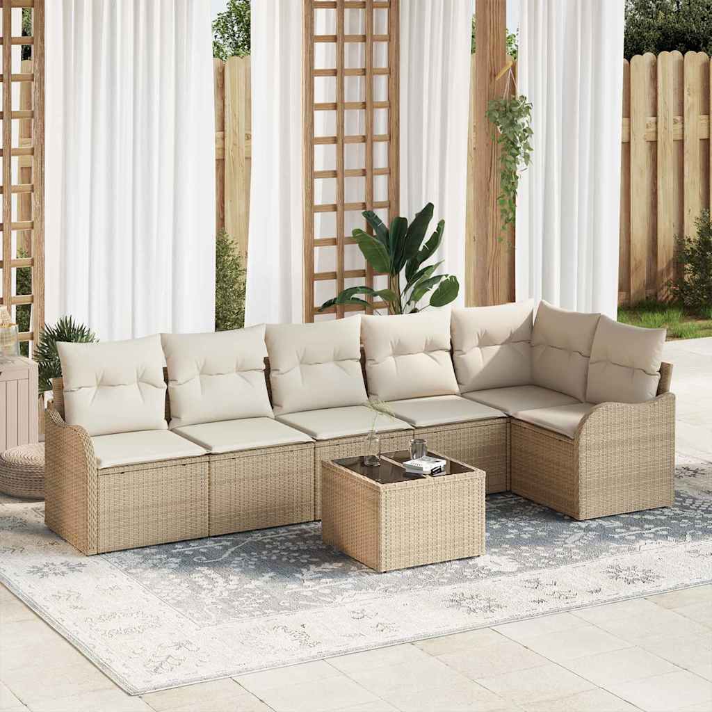 Conjunto de sofá de jardín con cojín 7 pcs Beige Poliratán