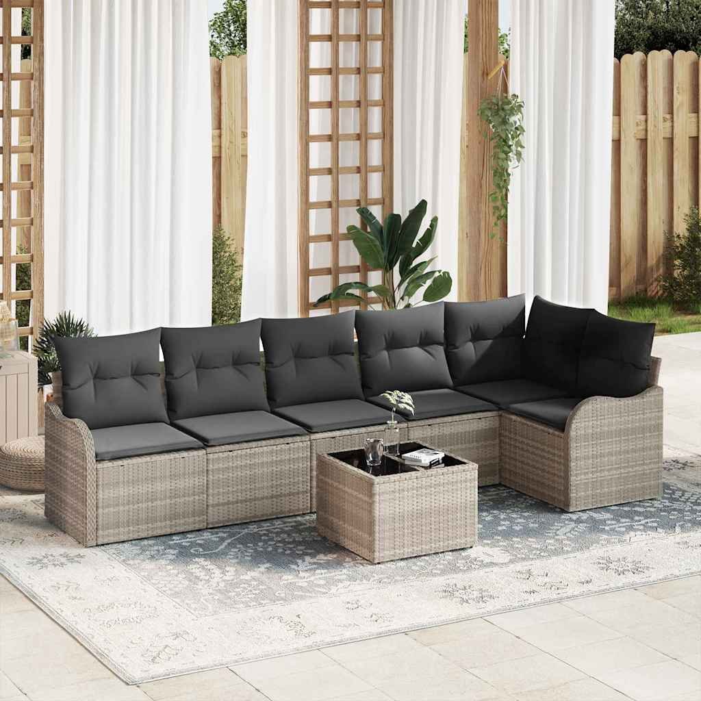 Conjunto de sofá de jardín con cojín 7 pcs Beige Poliratán