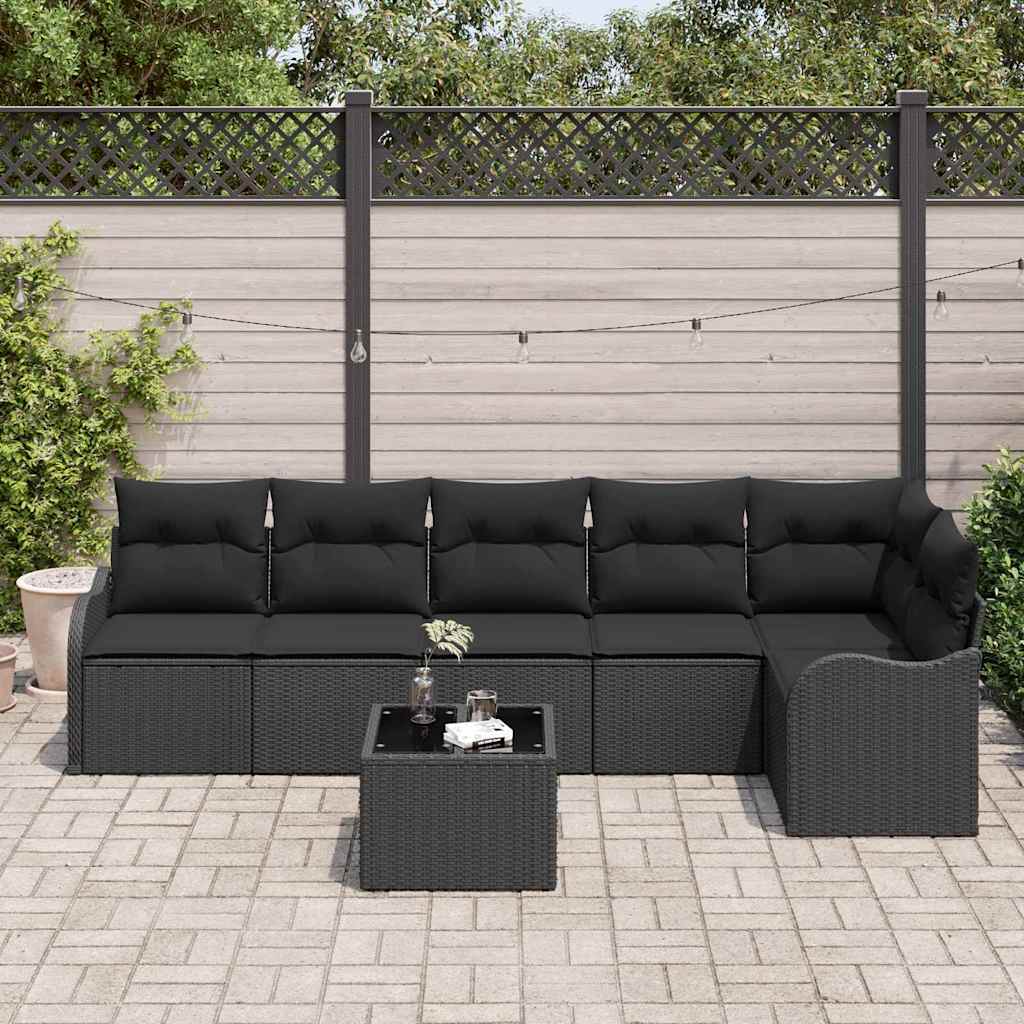 Conjunto de sofá de jardín con cojín 7 pcs Beige Poliratán