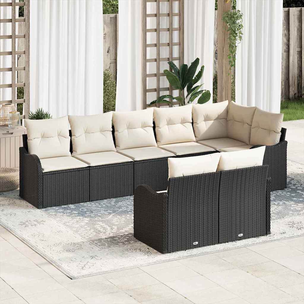 Conjunto de sofá de jardín 8 pcs Negro y ratán sintético