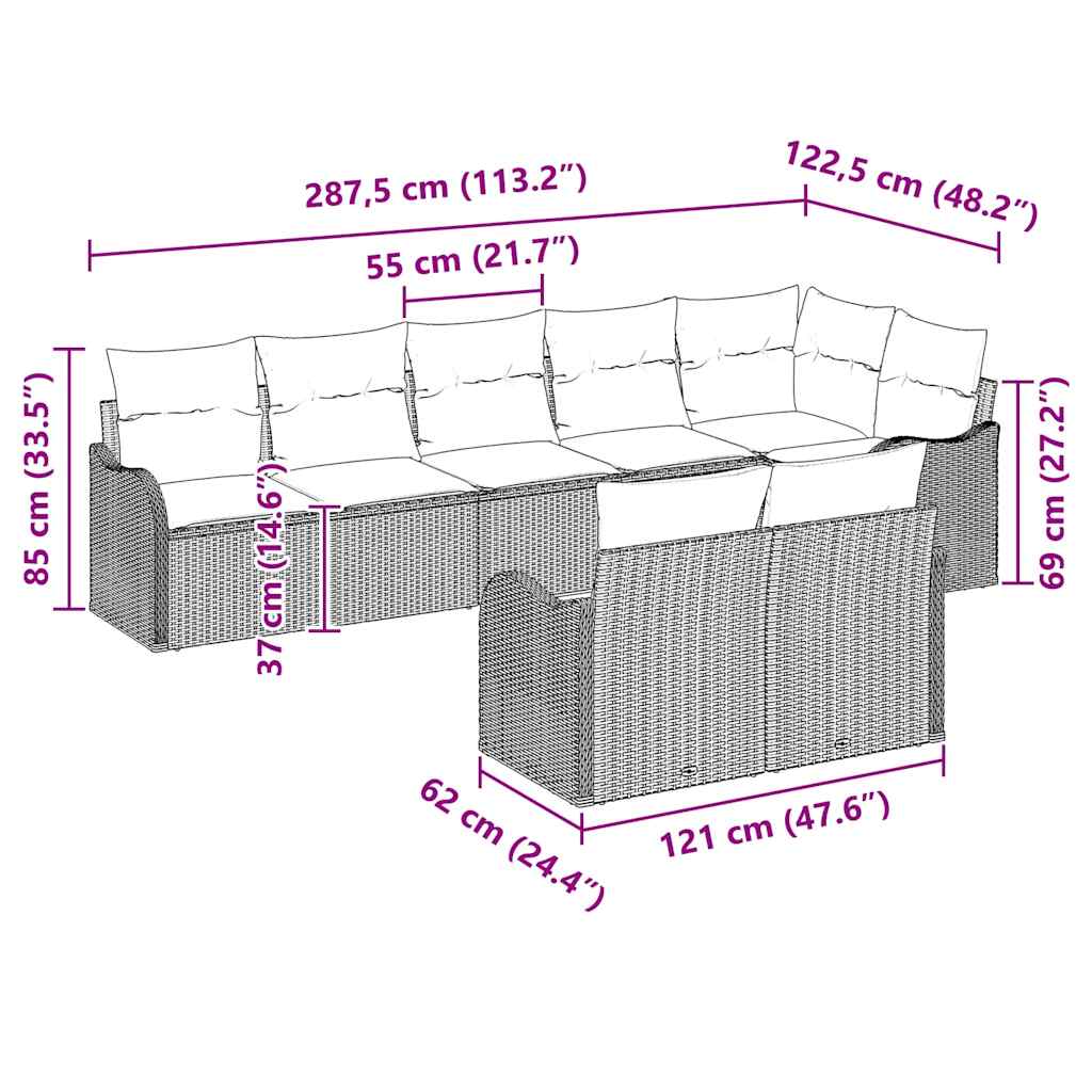 Conjunto de sofá de jardín 8 pcs Negro y ratán sintético