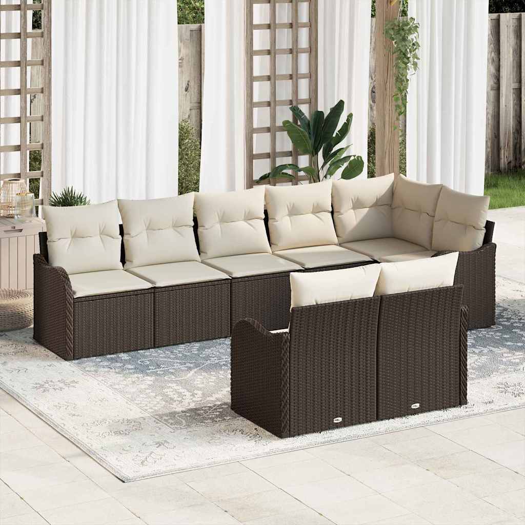 Conjunto de sofá de jardín 8 pcs Marrón y blanco Poliratán