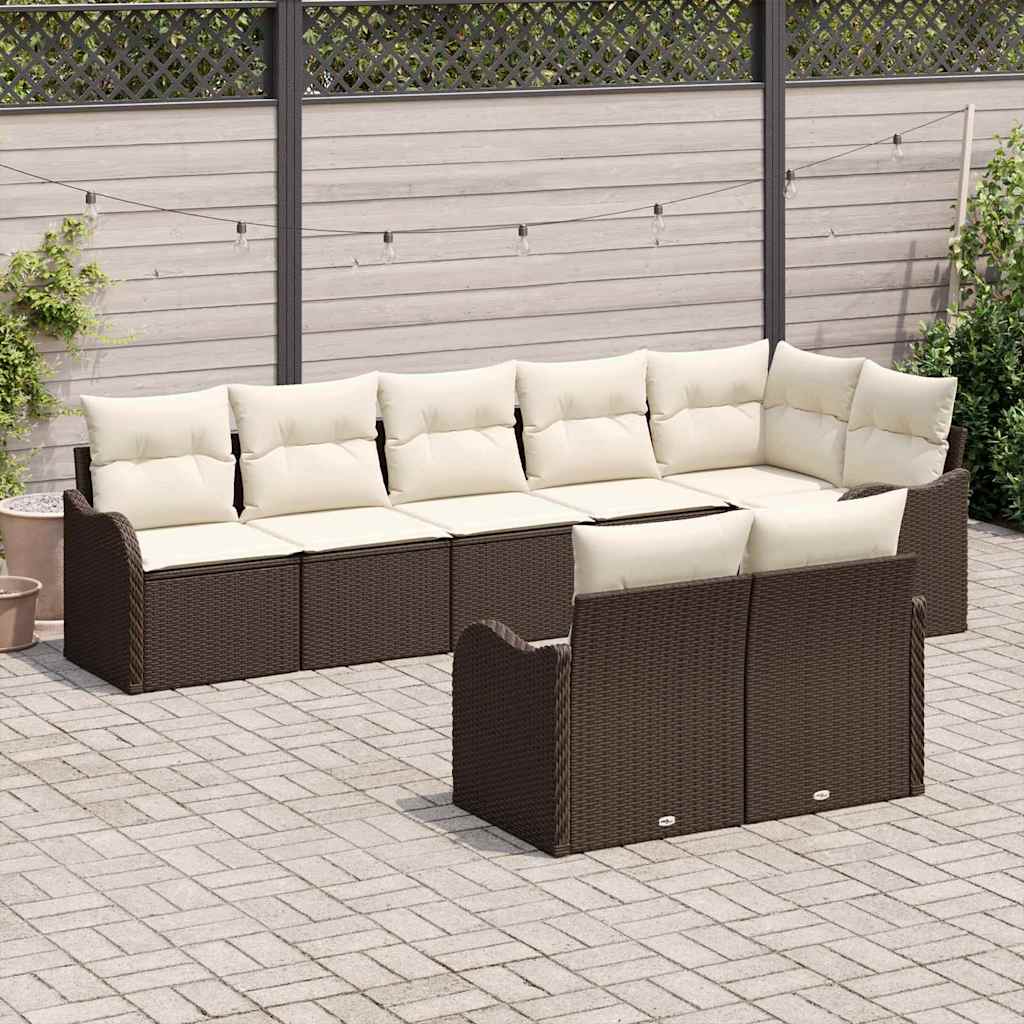 Conjunto de sofá de jardín 8 pcs Marrón y blanco Poliratán