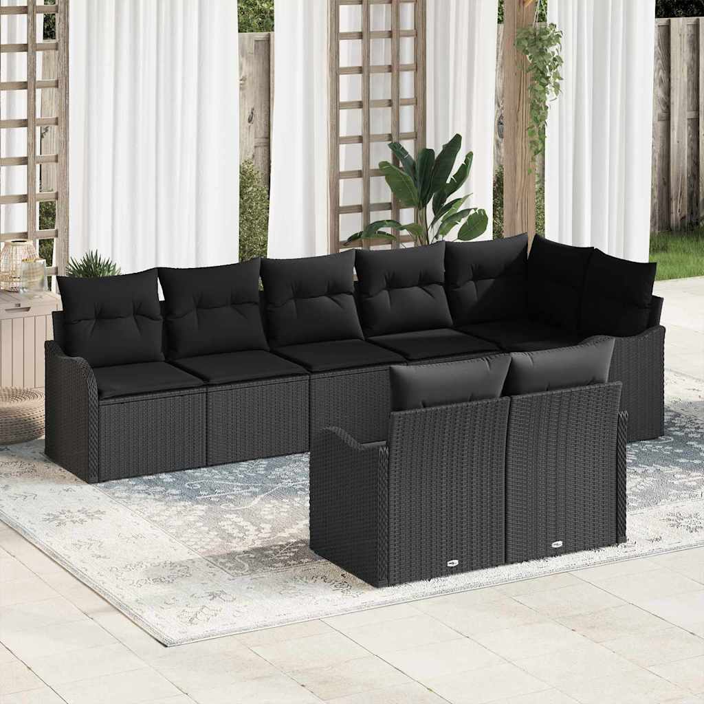 Conjunto de sofá de jardín 8 pcs Negro ratán sintético