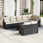 Conjunto de sofá de jardín 9 pcs Negro y blanco Poliratán