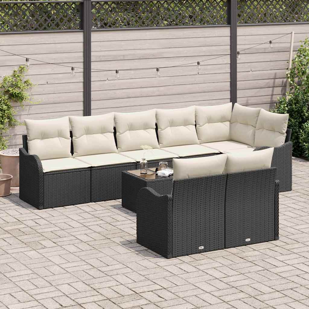 Conjunto de sofá de jardín 9 pcs Negro y blanco Poliratán