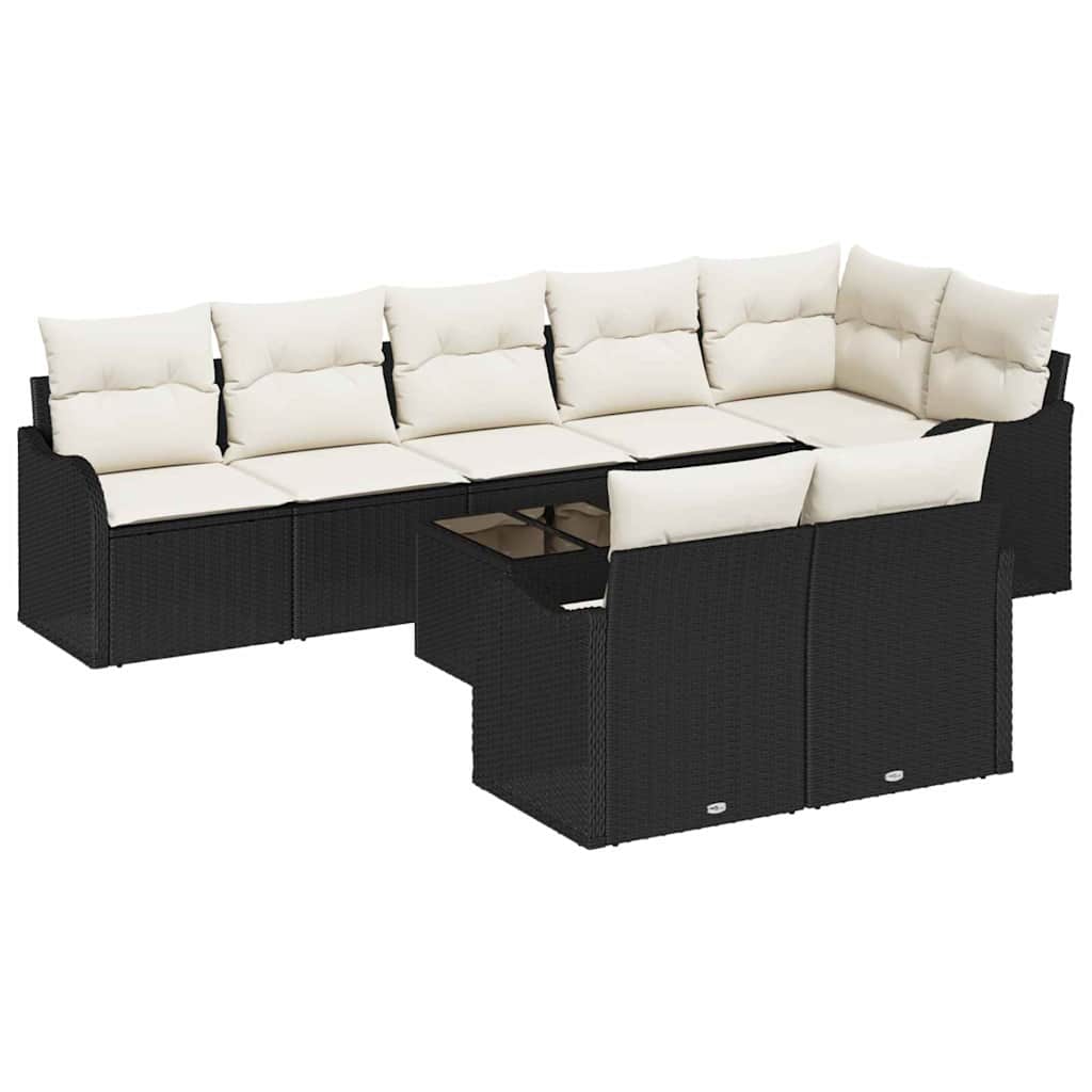 Conjunto de sofá de jardín 9 pcs Negro y blanco Poliratán