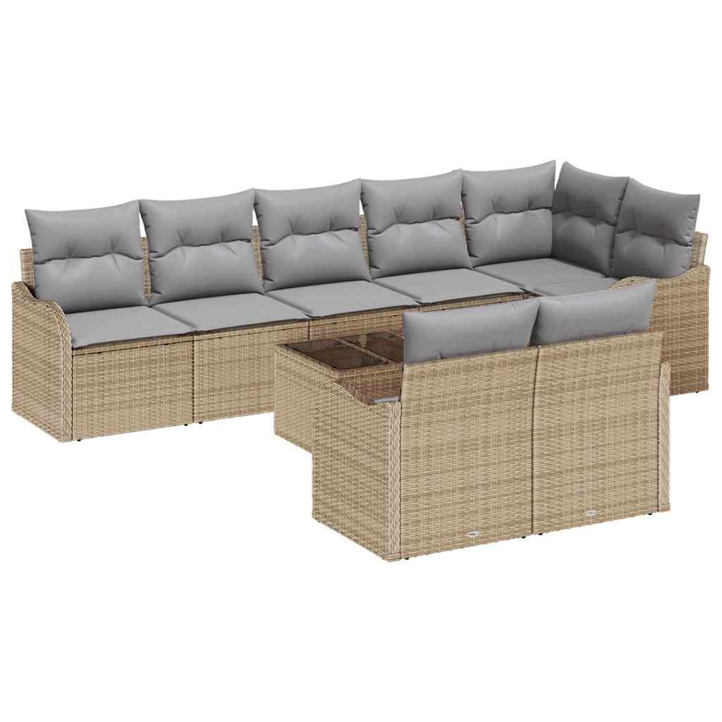 Conjunto de sofá de jardín 9 pcs beige y gris claro Poliratán