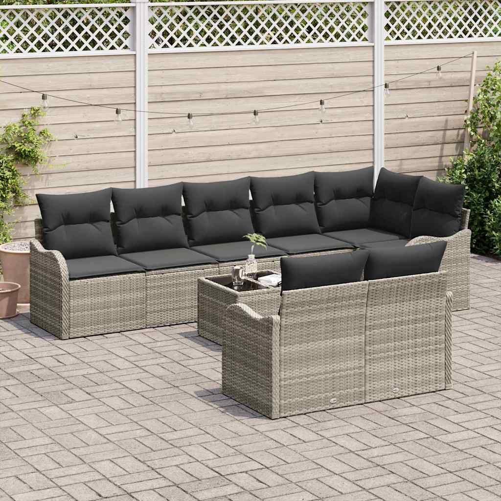 Conjunto de sofá de jardín con cojín 9 pcs Gris claro Poliratán