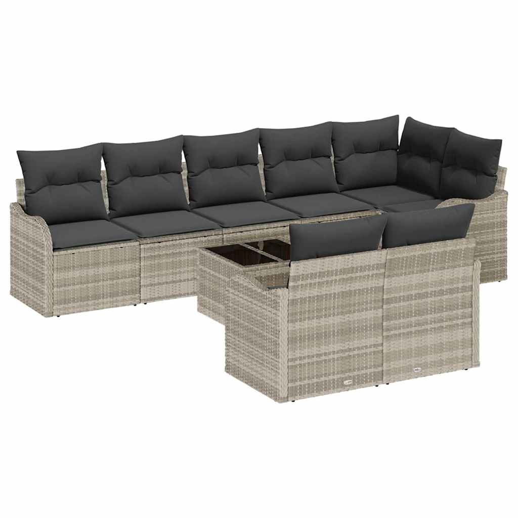 Conjunto de sofá de jardín con cojín 9 pcs Gris claro Poliratán