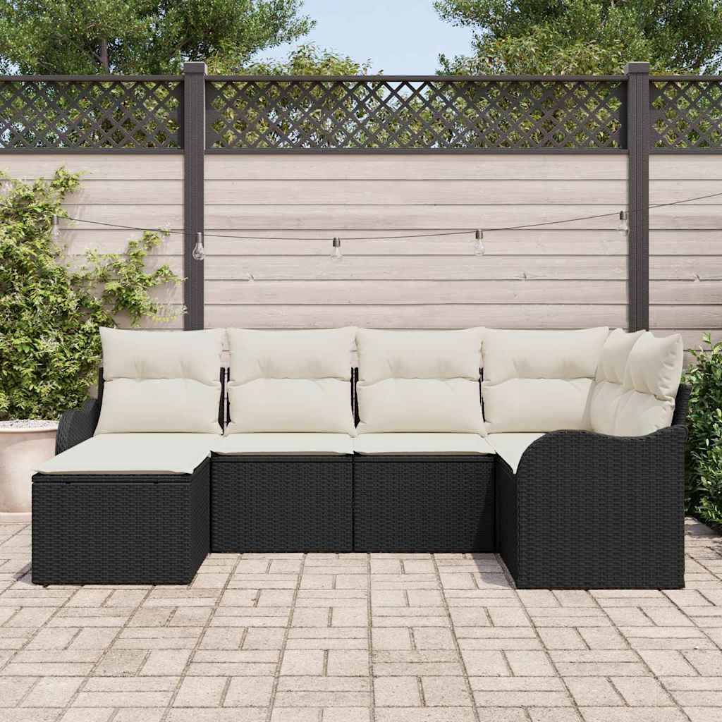 Conjunto de sofá de jardín 6 pcs Negro y blanco Poliratán