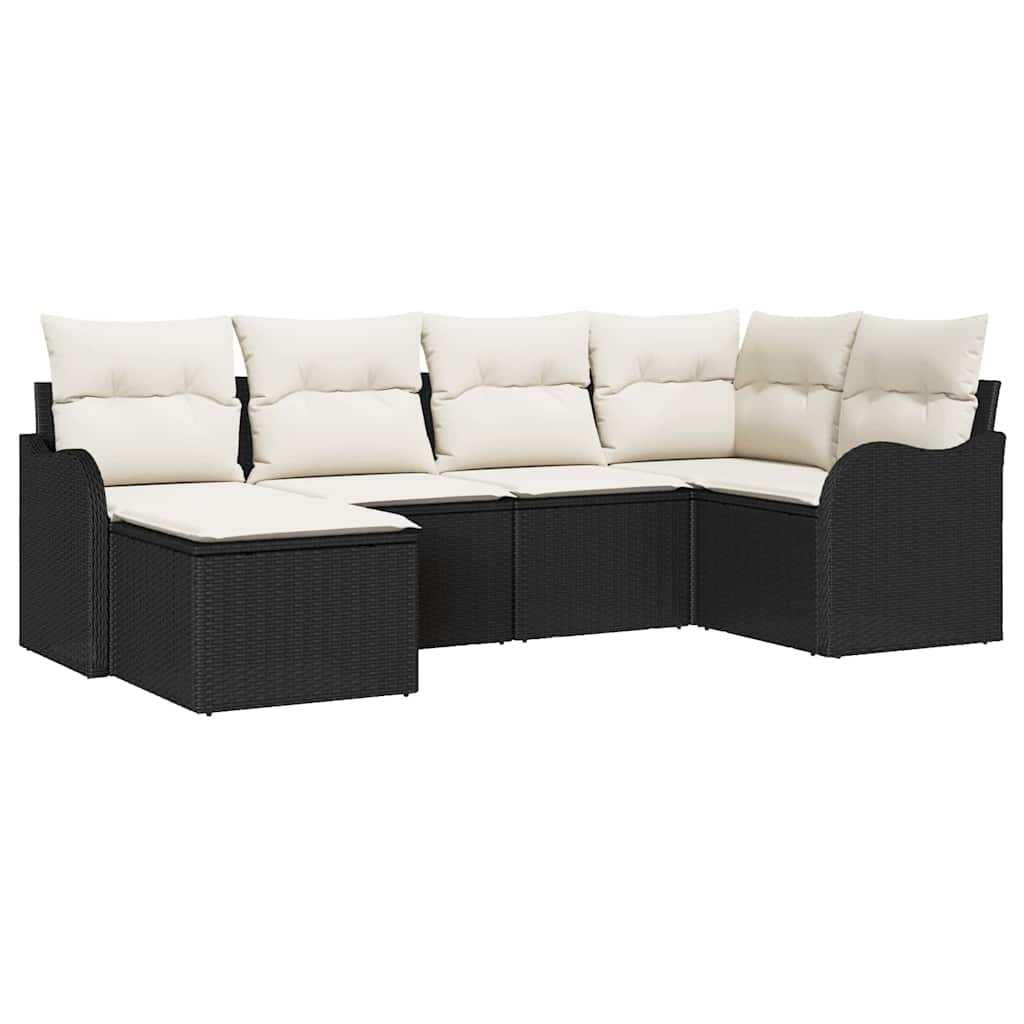 Conjunto de sofá de jardín 6 pcs Negro y blanco Poliratán