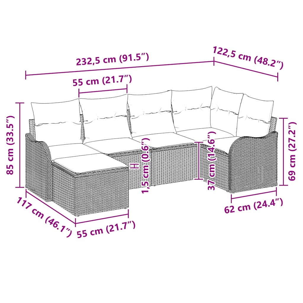 Conjunto de sofá de jardín 6 pcs Negro y blanco Poliratán