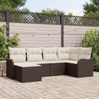 Conjunto de sofá de jardín 6 pcs Marrón y blanco Poliratán