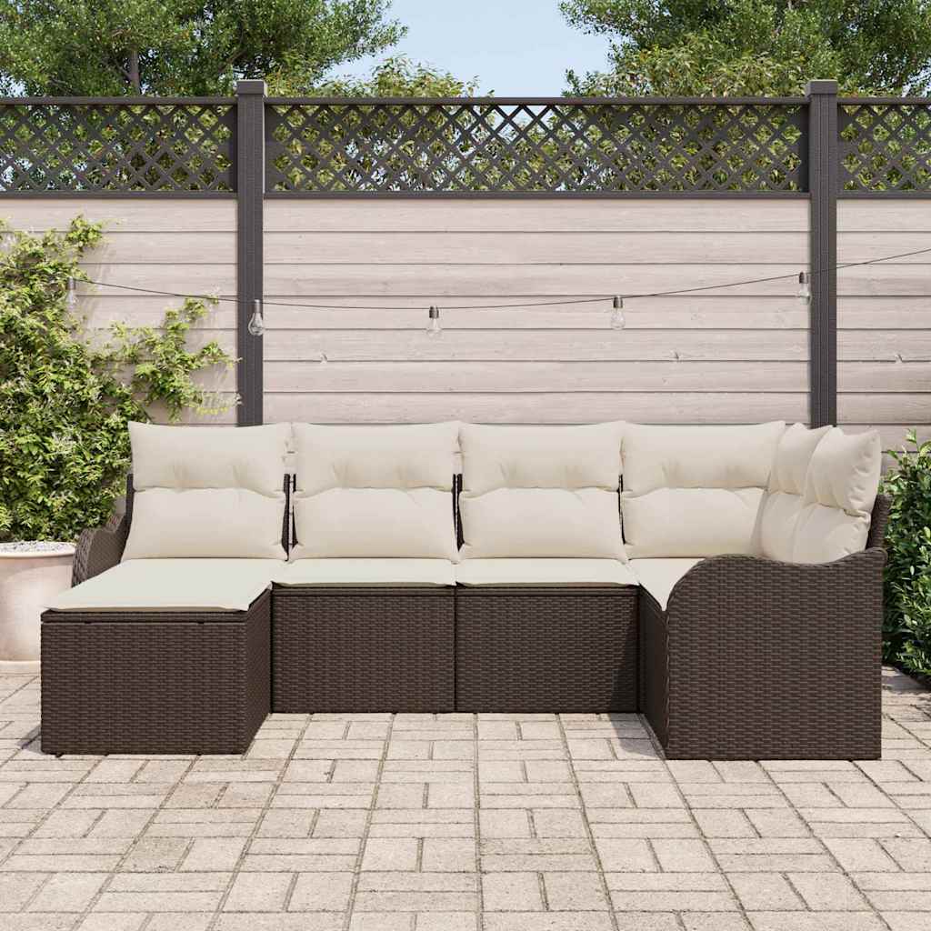 Conjunto de sofá de jardín 6 pcs Marrón y blanco Poliratán