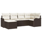 Conjunto de sofá de jardín 6 pcs Marrón y blanco Poliratán