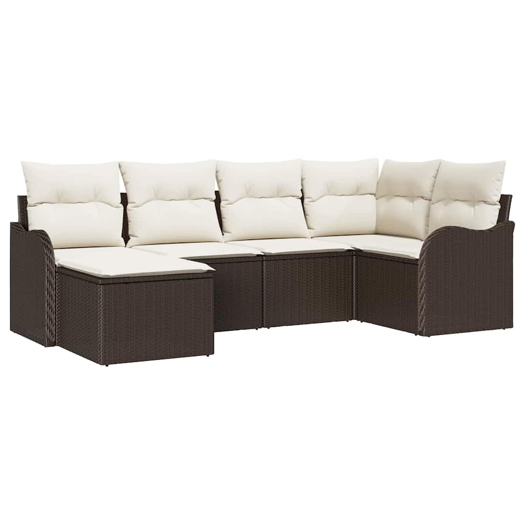 Conjunto de sofá de jardín 6 pcs Marrón y blanco Poliratán