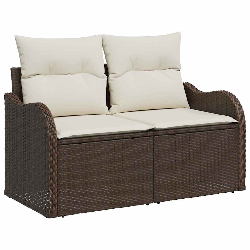 Conjunto de sofá de jardín 6 pcs Marrón y blanco Poliratán