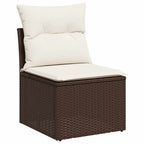 Conjunto de sofá de jardín 6 pcs Marrón y blanco Poliratán